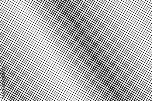 Black and white halftone vector background. Diagonal dot gradient. Rough dotwork surface. Frequent dotted halftone