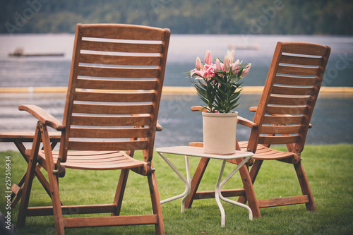 Wooden lawun chairs. photo