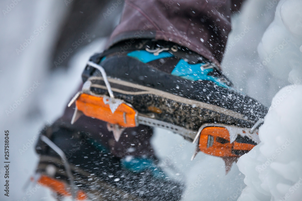 Low section of an ice climber's shoes Low section of an ice climber's shoes