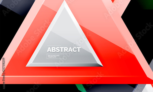 Triangles repetiton geometric abstract background, multicolored glossy triangular shapes, hi-tech poster cover design or web presentation template with copy space photo