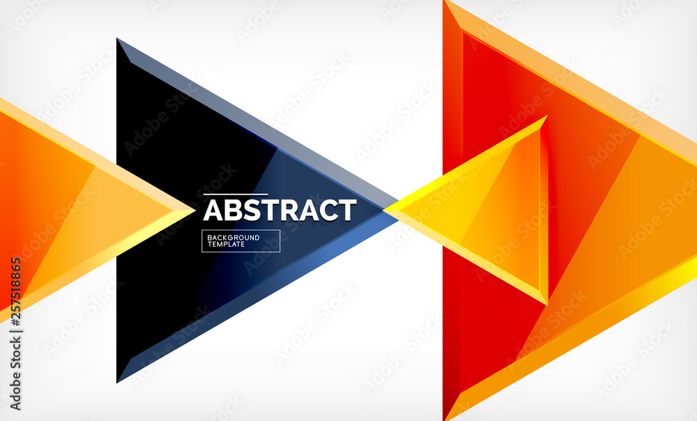 Triangles repetiton geometric abstract background, multicolored glossy triangular shapes, hi-tech poster cover design or web presentation template with copy space Triangles repetiton geometric abstract background, multicolored glossy triangular shapes, hi-tech poster cover design or web presentation template with copy space