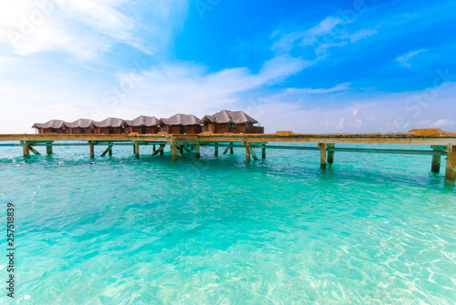 Luxury beach landscape. Exotic summer vacation background, Maldives