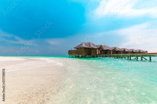 Luxury beach landscape. Exotic summer vacation background, Maldives