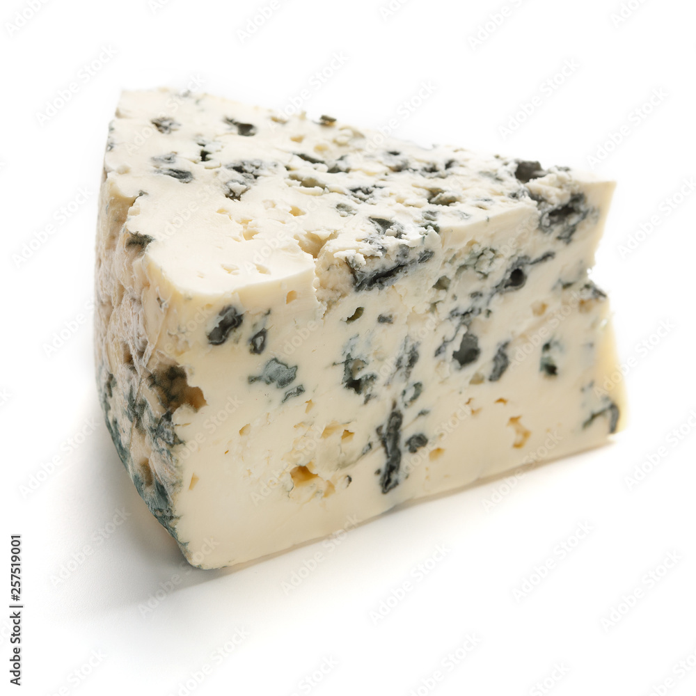 Blue cheese on white.