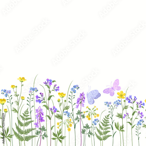 Fototapeta Naklejka Na Ścianę i Meble -  seamless floral bordrer with spring flowers