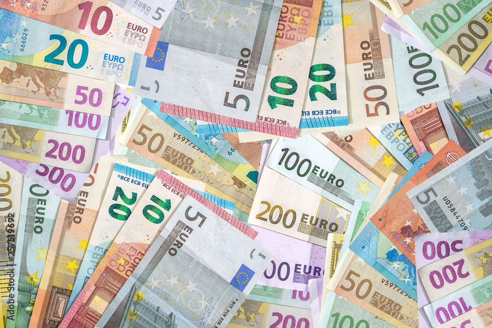 Different euro banknotes used as background, close up Different euro banknotes used as background, close up