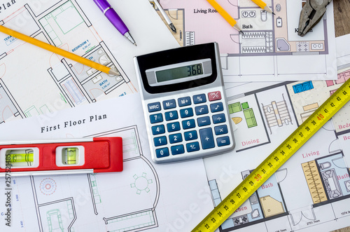 Architectural project with level and ruler