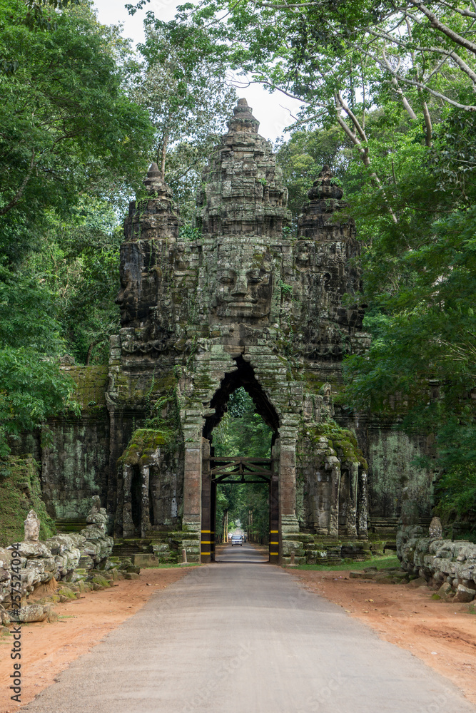 The north gate of the Angkor Thom temple complex near Siem Reap in Cambodia