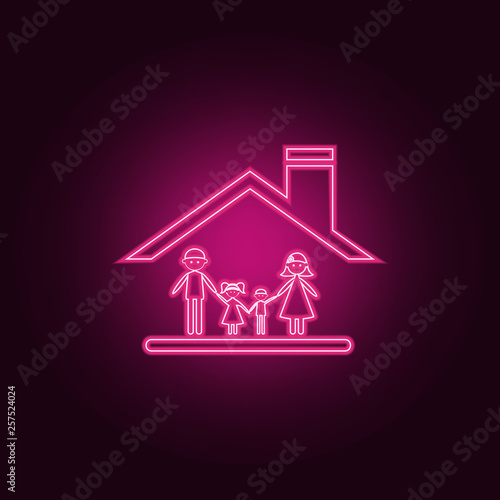 family under the roof of the house icon. Elements of Family in neon style icons. Simple icon for websites, web design, mobile app, info graphics