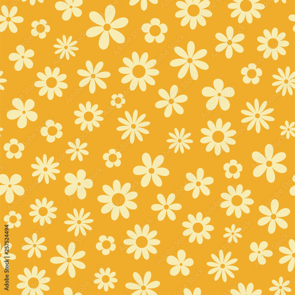 Daisies floral simple seamless vector pattern om yellow background