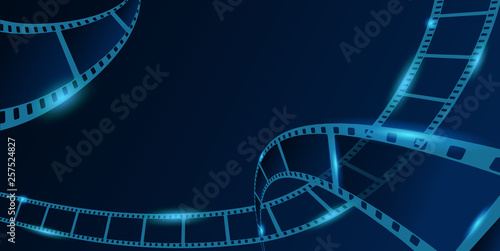 Old cinema background. Vector illustration with film strip. 3d isometric style. Design element template cinema festival banner or backdrop, brochure, poster,tickets, leaflet with movie projector