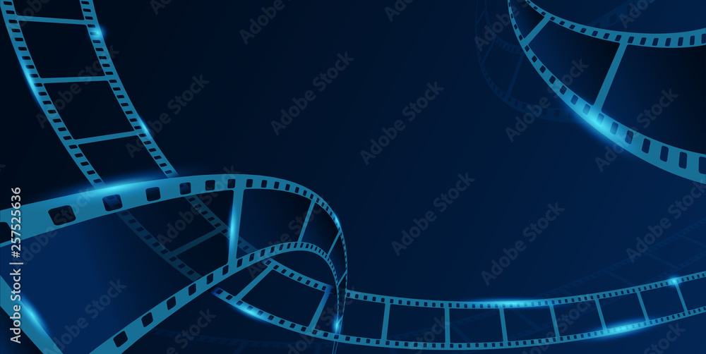 Collection film strip frame isolated on blue background. Old