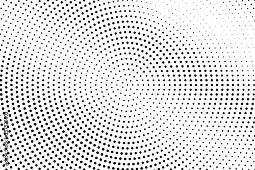 Black and white abstract halftone vector background. Diagonal gradient on dotwork texture. Circle dotted halftone.