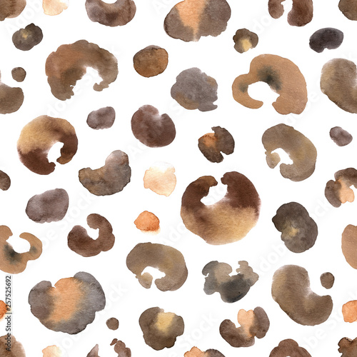 Leopard abstract seamless pattern. Hand painted in watercolor.