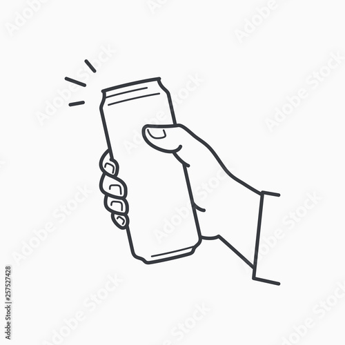 Hand hold can. Male hand holding aluminium