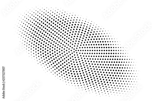 Black and white halftone vector background. Centered gradient on oval dotwork texture. Round dotted halftone.