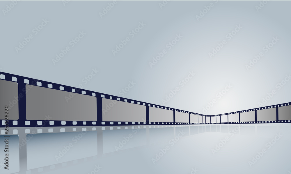 Film strip roll frame cinema with place for text. Vector cinema festival poster, banner or flyer background. Art design reel cinema filmstrip template.Movie time and entertainment concept. EPS 10