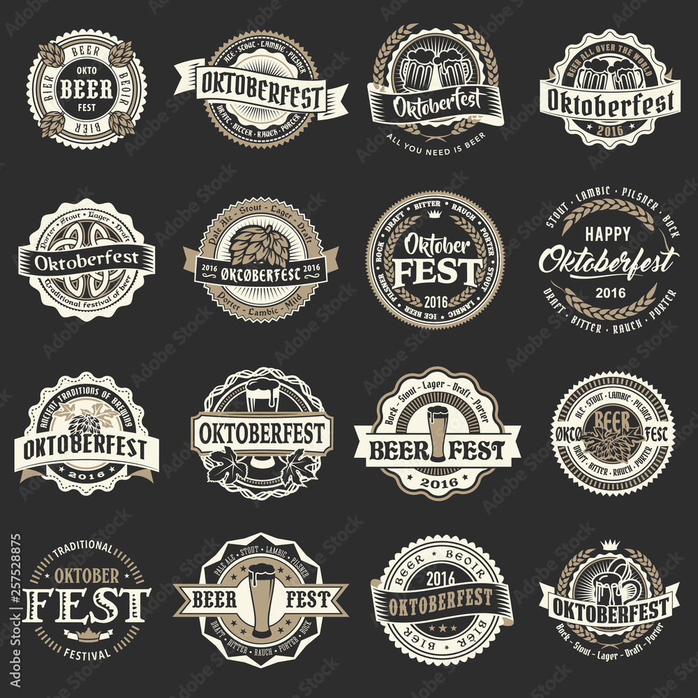 Oktoberfest vector retro logo beer labels set