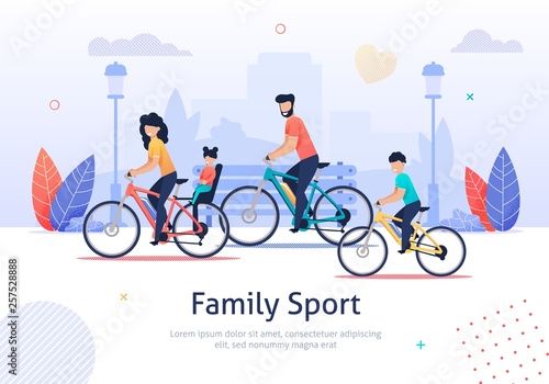 Family Sport, Parents and kids Riding Bicycles.