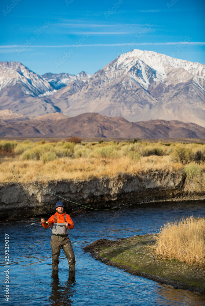 Early morning fly fishing on the Owens River, Eastern Sierra Early morning fly fishing on the Owens River, Eastern Sierra