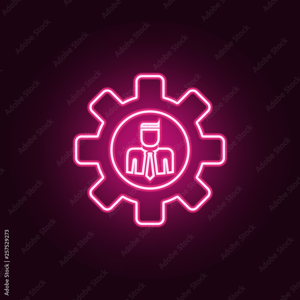 employee in gear icon. Elements of HR & Heat hunting in neon style icons. Simple icon for websites, web design, mobile app, info graphics employee in gear icon. Elements of HR & Heat hunting in neon style icons. Simple icon for websites, web design, mobile app, info graphics