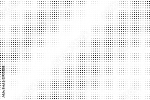 Black and white halftone vector background. Diagonal gradient on regular dotwork texture. Sparse dotted halftone.