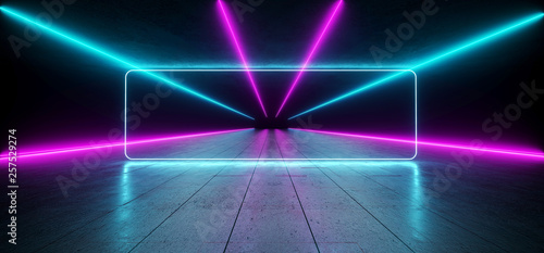 Neon Futursitic Background Sci Fi Purple Blue Glowing Fluorescent Luminous Asphalt Tiled Grunge Concrete Floor Virtual Reality Empty Dark Tunnel Hall Garage 3D Rendering