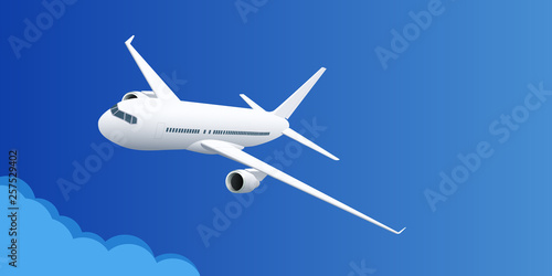 Airplane in blue sky. Air Travel, Vacation or Business concept. Travel by air transport