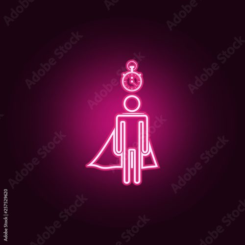 super hero with a stopwatch icon. Elements of HR & Heat hunting in neon style icons. Simple icon for websites, web design, mobile app, info graphics