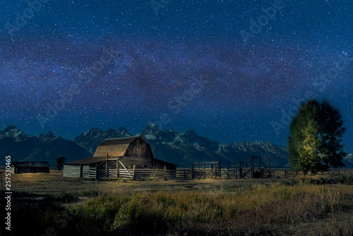 Light paint on Thomas Molton Barn, part of the Mormon Row on Grand Teton National Park. Also with Milky Way behind it.