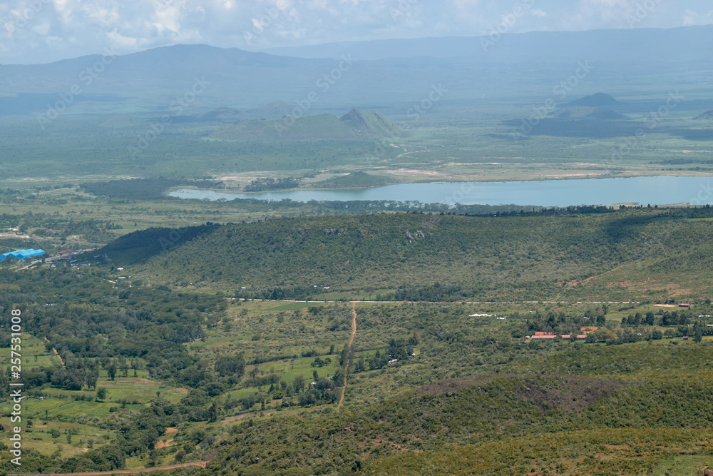 Lake Elementaita and Sleeping Warrior Hill seen from Table Mountain, Kenya