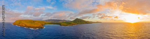 USA, Hawaii, Oahu, Hanauma Bay Nature Preserve, Aerial view of Hanauma Bay at sunrise photo