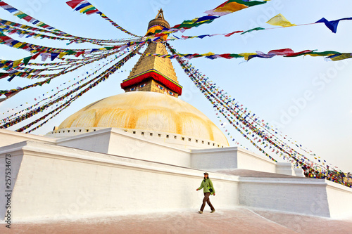 Woman traveler at Buddhist Temple photo