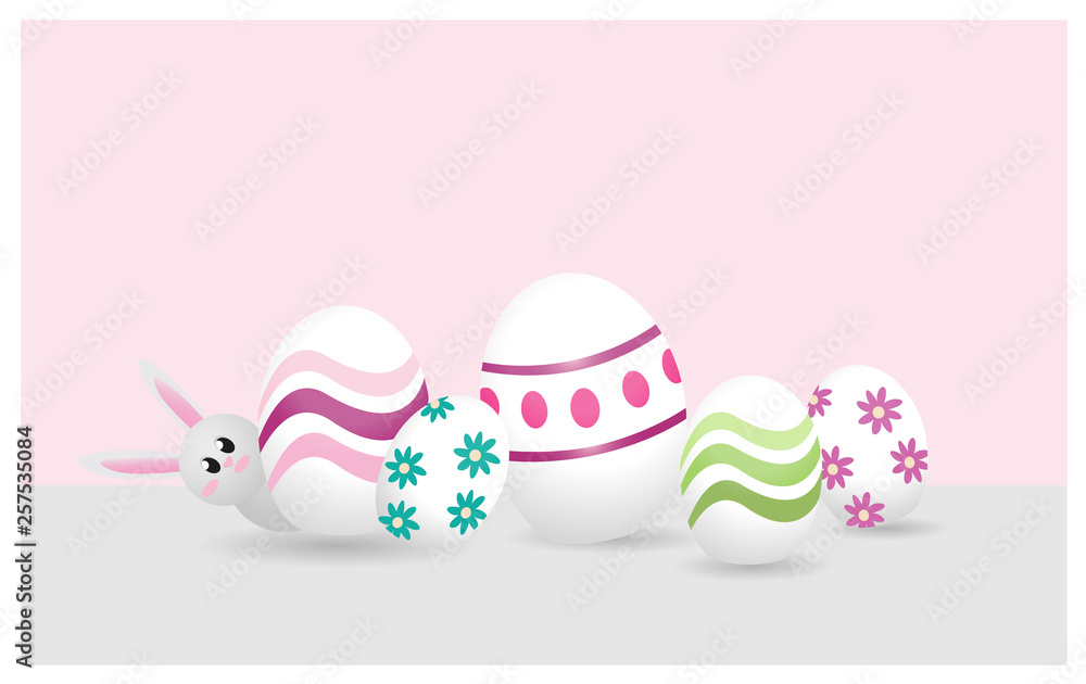 Sweet easter bunny peering out of arranged easter eggs behind rosa background Sweet easter bunny peering out of arranged easter eggs behind rosa background