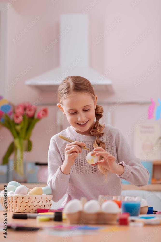 Beautiful blonde girl spending time with pleasure Beautiful blonde girl spending time with pleasure