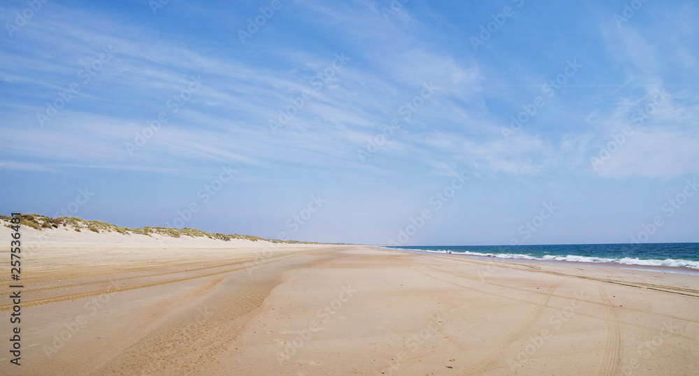 The deserted atlantic littoral of Coto de Donana National Park in Andalusia, Spain