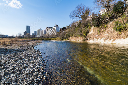 仙台評定河原球場付近広瀬川と河岸段丘とマンション群