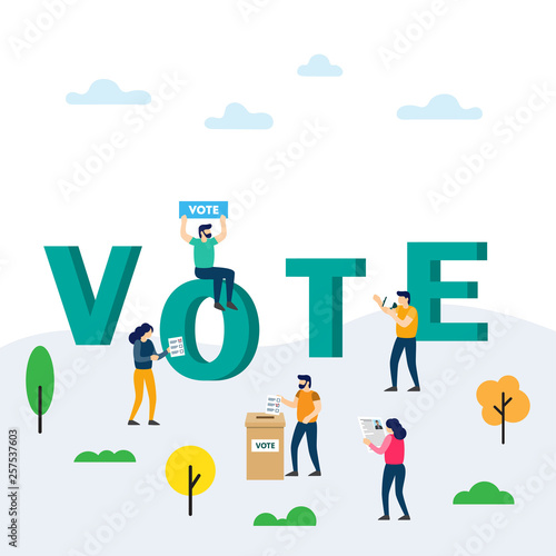 Voting and Election concept. Voting box and voters making decisions