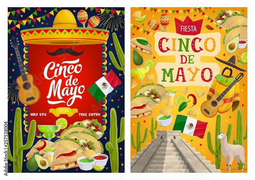 Mexican sombrero, guitar, flag. Cinco de Mayo