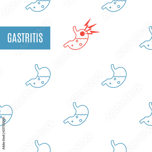 Gastritis stomach disease awareness poster in linear style on white background. Human body organs anatomy icon. Medical concept.