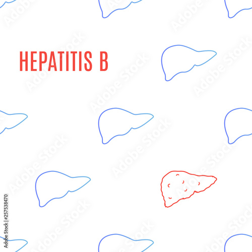 Hepatitis B liver disease awareness poster made in linear style on white background. Healthy digestive system medical concept. Human body anatomy icon. Internal organ symbol. Vector illustration.