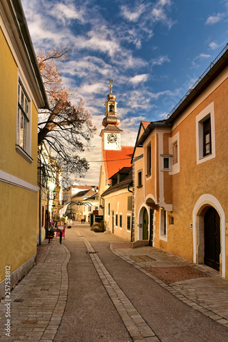 Pfarrgasse street of historical town centre during Christmas time. Town of Moedling, Lower Austria. © balakate