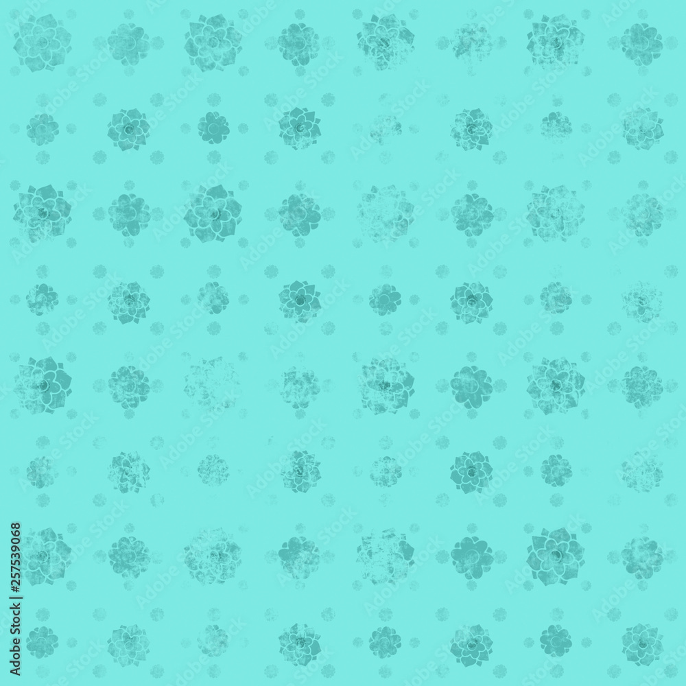 Seamless abstract pattern of flower. Texture in turquoise and black colors.