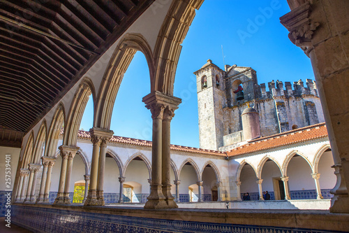 Arches in front of church of historic Convent of Christ monastery, Tomar, Portugal