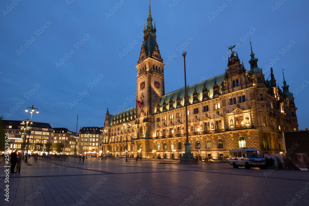Germany, Hamburg, view to lighted Hamburg City Hall Germany, Hamburg, view to lighted Hamburg City Hall