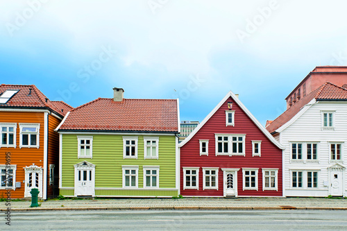 Colorful wooden houses at street Nostegaten 39-45 in Bergen, Norway