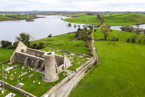Drumlane abbey and round tower