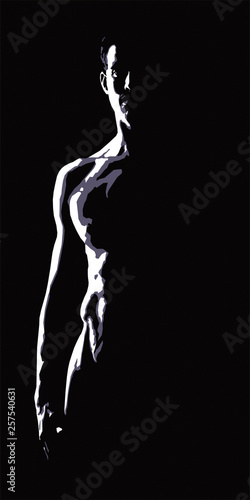 Nude torso of a man on a black background