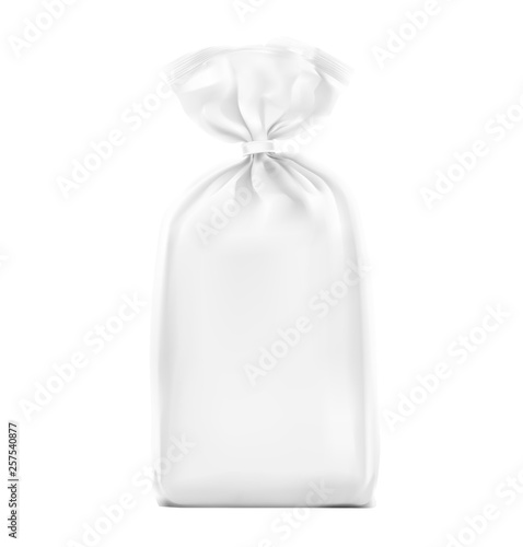 Vertical bag mockup with clip band. Vector illustration isolated on white background ready and simple to use for your design. Mockup will make the presentation look as realistic as possible. EPS10.