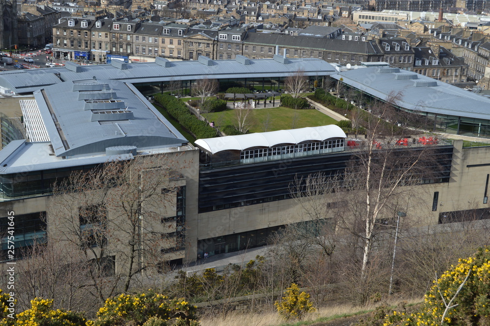 Fototapeta premium View of Edinburgh from Calton Hill including rooftop gardens on modern commercial buildings